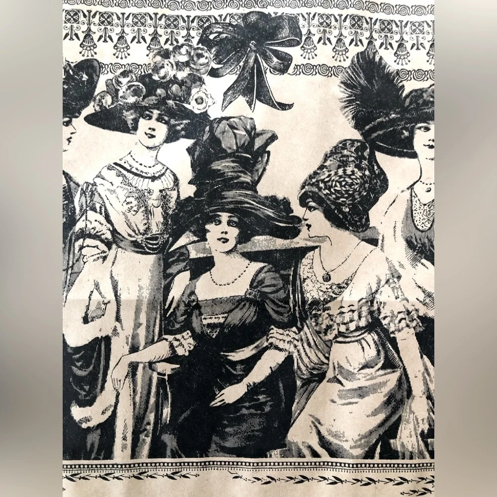 Victorian fashion lithograph Paper gift bags stiff handles Natural Black 16x13x6